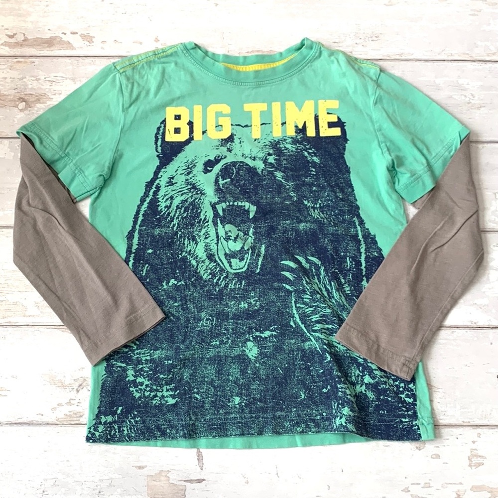 Boys 7/8 Long Sleeve Bear Short Mint Green Big Time Crazy8 Brand Size 7 8